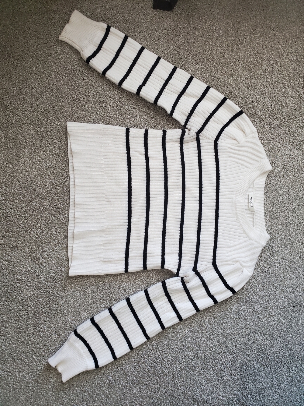 Miracle White Crewneck Sweater with Black Stripes Size Small